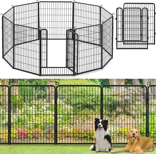 Miniatura 12 de Valla de jardín con puerta, 22 pies de largo x 32 pulgadas de alto, valla de jardín para patio, 10 paneles para perros sin excavar al aire libre