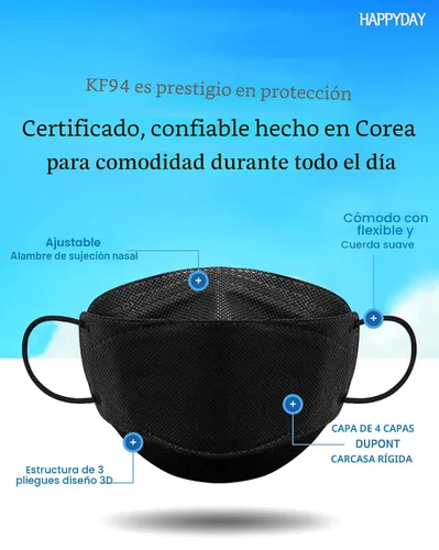 Miniatura 4 de HAPPYDAY , Paquete de 25 mascarillas KF94 de alta calidad hechas en Corea con microprotección contra el polvo, empaquetadas individualmente