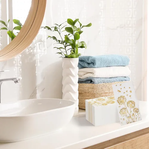 Miniatura 5 de Pasimy 100 toallas de mano desechables para baño, toalla de papel de diente de león, floral, desechables, servilletas decorativas para invitados