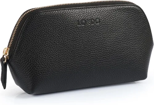 Londo Bolsa de maquillaje de cuero genuino bolsa cosmética organizador de viaje embrague de artículos de tocador