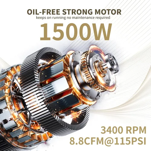 Miniatura 4 de BairDplusL - Compresor de aire ultra silencioso de 3.2 galones, 110 V/60 Hz, 1.5 HP 8.8CFM, tanques de acero MAX 115PSI, sin aceite, 70 dB, nivel