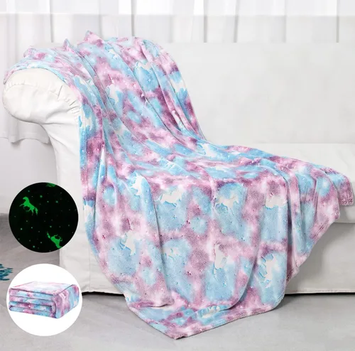 Miniatura 9 de SALIMAH Manta que brilla en la oscuridad, regalos de unicornios para niñas, juguetes para niñas de 2, 3, 4, 5, 6, 7, 8, 9, 10 años, mantas suaves