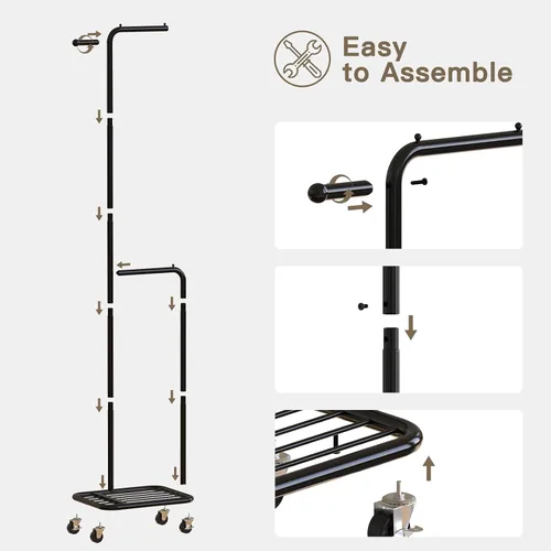 Miniatura 6 de Perchero pequeño con ruedas, perchero portátil de 71 pulgadas con estante inferior de metal, perchero con barra para colgar, perchero resistente