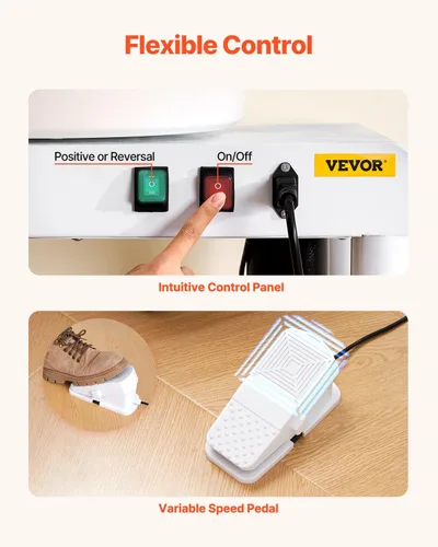 Miniatura 4 de VEVOR Rueda de cerámica para adultos, máquina formadora de ruedas de cerámica de 11 pulgadas/28cm, pierna de elevación ajustable de 0 a 6 pulgadas