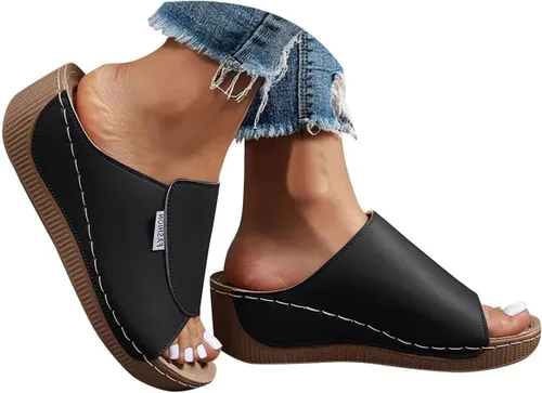 Miniatura 8 de Sandalias de cuña para mujer, puntera abierta, soporte de arco, calzado ortopédico para caminar, zapatos elegantes de suela suave sin cordones Blanco