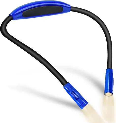 Vekkia Luz ligera de lectura para el cuello, 3 colores, 9 brillos. Recargable, manos libres, portátil. para lectura de cama, tejido, costura, Azul