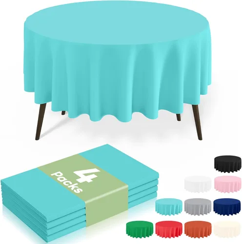 Miniatura 13 de misaya Paquete de 4 manteles desechables de plástico, mantel redondo impermeable de 84 pulgadas, a prueba de fugas y resistentes manteles Azul