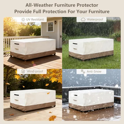 Miniatura 8 de Funda rectangular para mesa de exterior, impermeable, para muebles de patio, funda rectangular para mesa de comedor al aire libre, 60 pulgadas