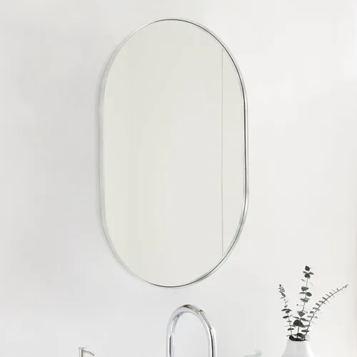 TEHOME Espejo Ovalado de Níquel Cepillado 20x30'' Espejo de Tocador de Baño Plateado Cepillado en Forma de Cápsula/Píldora 30 x 20 pulgadas Espejo