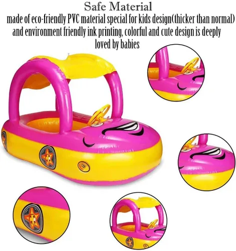 Miniatura 6 de Flotador de piscina para bebé con dosel de verano, volante, sombrilla de natación, anillo de natación para automóvil, juguetes inflables, asiento