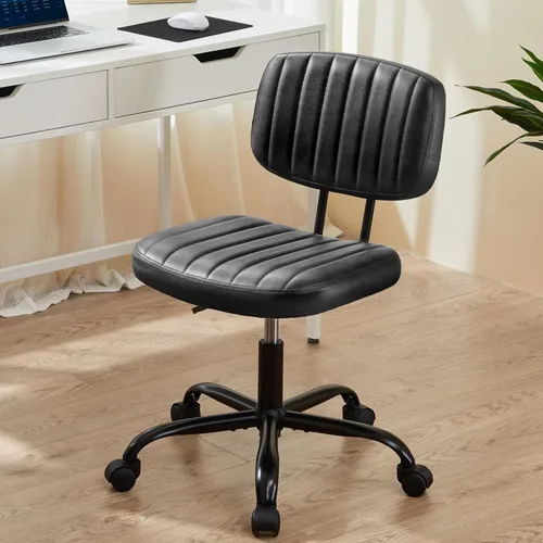 Miniatura 8 de Sweetcrispy Silla de Escritorio de Oficina Pequeña - Sin Brazos de Piel PU con Cómodo Soporte Lumbar, Altura Ajustable Giratoria con Ruedas