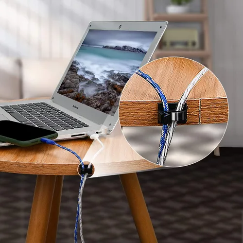 Miniatura 6 de SOULWIT 50 unidades de clips autoadhesivos para gestión de cables, organizadores de cables con clips de alambre adhesivos para TV, PC, laptop, cable