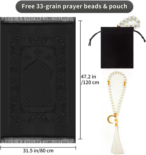 Miniatura 3 de Alfombra de oración musulmana con cuentas de oración Tasbih, suave y grande para oración islámica mate, alfombrilla de oración islámica acolchada