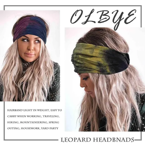 Miniatura 6 de Olbye Diademas anchas para mujer, diademas bohemias anudadas, diadema turbante anudada, teñido anudado, bandas elásticas antideslizantes