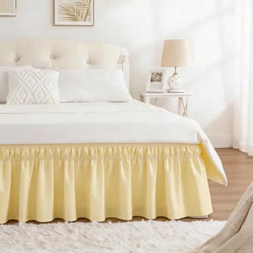 Miniatura 14 de Falda de cama RIMELA envoltura volante elástica que protege contra el polvo con color sólido, resistente a las arrugas y a la decoloración con Blanco