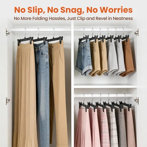 Miniatura 6 de HOUSE DAY Perchas para pantalones y faldas - Juego de 10 perchas para pantalones con clips grandes antideslizantes - Perchero para armario