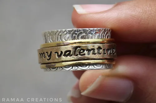 Miniatura 4 de My Valentine Spinner Ring Anxiety Silver and Copper Spinner Ring Fidget Spinner Ring for Women Handmade Three Spinner Ring Sterling Silver