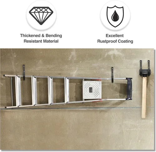 Miniatura 3 de KURUI Ganchos de pared para garaje y jardín, juego de 4 soportes para manguera de agua, gancho grande de almacenamiento para garaje para escalera
