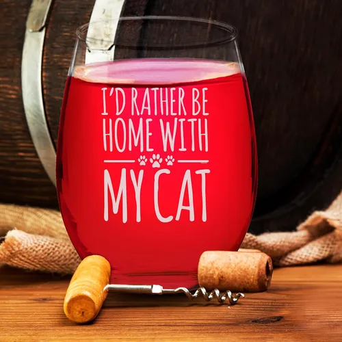 Miniatura 7 de Veracco I'd Rather Be Home With My Cat - Vaso de vino sin tallo, divertido cumpleaños para gato, mamá, gato loco, mujer, amante de los animales