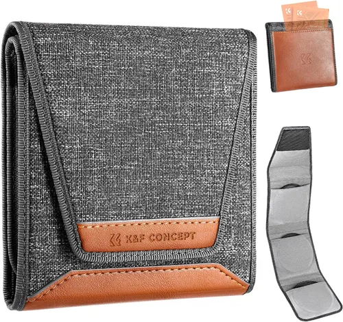 K&F CONCEPT Funda para Filtro de Lente, Estuche para Filtro de Lente Profesional de 3 Bolsillos con Correa para Filtros de Fotografía, Resistente al