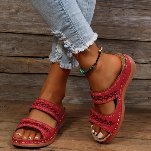 Miniatura 82 de Ladmiple Sandalias ortopédicas florales de moda 2023 con soporte de arco, zapatillas romanas casuales con puntera abierta