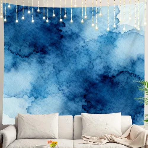 Miniatura 137 de Shrahala Tapiz de pared azul brillante, acuarela azul degradado para colgar en la pared, tapiz grande decorativo de fibra de poliéster, dobladillo