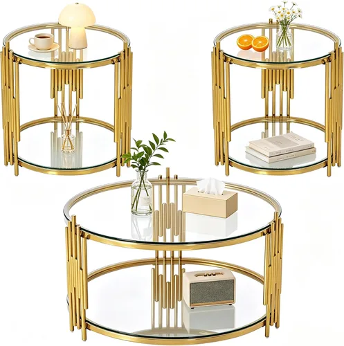 Miniatura 13 de Mesa auxiliar rectangular de vidrio de 48 pulgadas, mesa de centro de 2 niveles con parte superior de vidrio templado negro, patas de acero