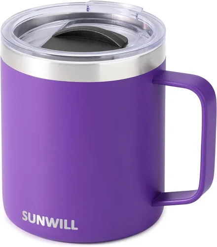 Miniatura 33 de SUNWILL - Taza de café de viaje con tapa, taza aislada con asa, taza de acero inoxidable de 14 oz para acampar, oficina, hogar, recubrimiento