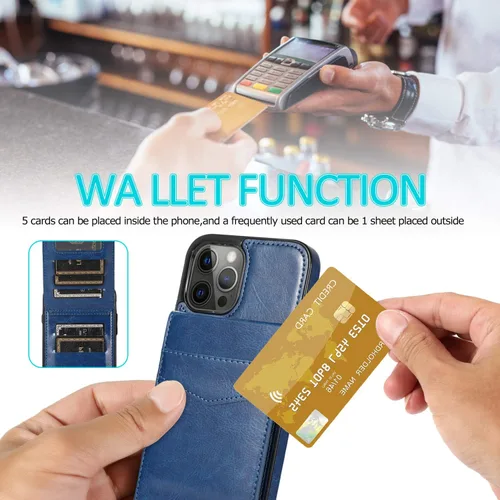 Miniatura 3 de Funda tipo cartera para iPhone 13 Pro Max con tarjetero para mujeres y hombres, de piel sintética, para iPhone 13 Pro Max de 6.7 pulgadas (azul)