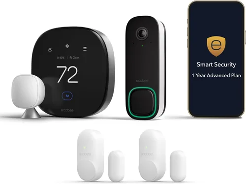 ecobee Paquete de seguridad total con suscripción avanzada de seguridad inteligente de 1 año, sistema de seguridad inteligente para el hogar,