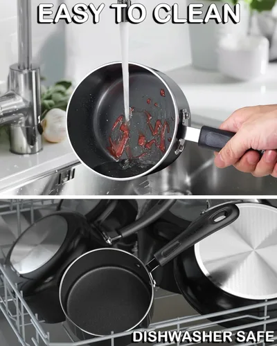 Miniatura 6 de Cook N Home Cacerola Antiadherente con Tapa de Vidrio, Cacerola de 1 Cuarto de Galón Antiadherente Pequeña para Cocinar Leche Olla de Aluminio, Negro