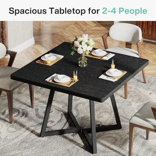 Miniatura 6 de Tribesigns Mesa de comedor cuadrada para 2, mesa de comedor industrial de 31.5 pulgadas con base de metal, mesa de cocina para comedor, espacio