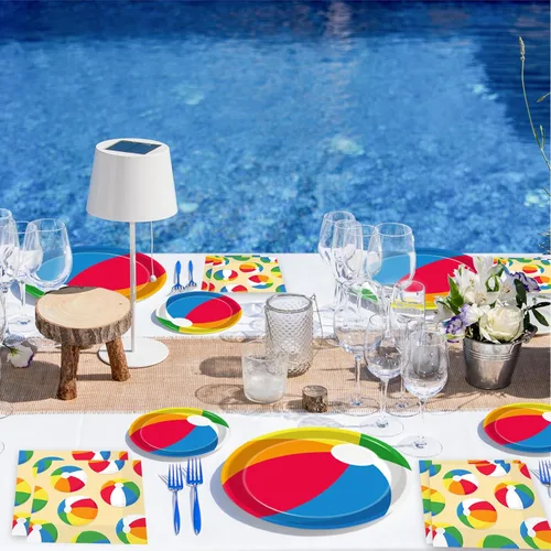 Miniatura 6 de Kepeel 96 piezas de platos de papel desechables para fiestas de verano en la piscina y la playa, servilletas, suministros de decoración para fiestas