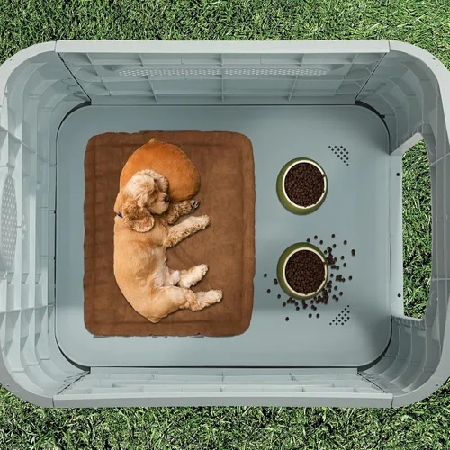 Miniatura 6 de YITAHOME Casa para perros de plástico para exteriores, resistente al agua, con tragaluz ajustable y base elevada para perros pequeños, medianos