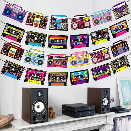 Miniatura 6 de Cinta de casete para fiestas, decoración de fiesta, 4 unidades de radio, boombox, decoración de fiesta de 1980, decoración de fiesta de hip hop