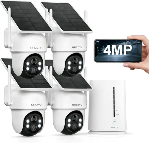 Cámaras de seguridad ARCCTV inalámbricas para exterior, kit de 4 cámaras, sistema de cámara de seguridad solar inalámbrica de 4MP con panorámica y
