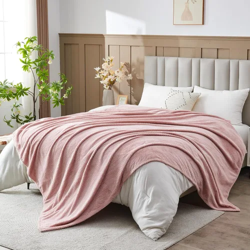 Miniatura 53 de NEWCOSPLAY Manta de Tiro Súper Suave Aqua Franela Sedosa Premium Fleece con Patrón de Hojas Ligera Manta de Cama para Uso en Todas las Estaciones
