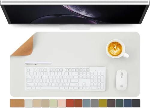 Miniatura 70 de Tapete de escritorio grande de corcho natural y cuero, tapete de escritorio ecológico, protector de escritorio de doble cara, tapete de teclado Café