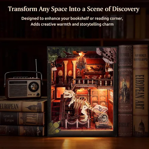 Miniatura 2 de Soothee Kit de manualidades Rincón del libro con luces LED (Museo de Dinosaurios) - Rompecabezas 3D para adultos y adolescentes, miniaturas y kits