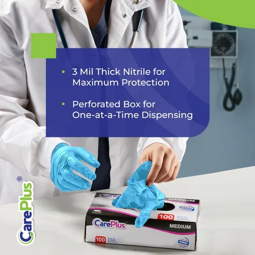 Miniatura 6 de CARE PLUS Guantes de nitrilo para uso médico, sin polvo ni látex, negro/azul, S, M, L, XL - 100, 200, 1000