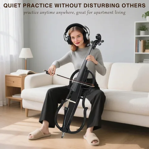 Miniatura 5 de Violonchelo eléctrico, violonchelo de práctica silenciosa de tamaño completo con conector para auriculares y bolsa de transporte, violonchelo