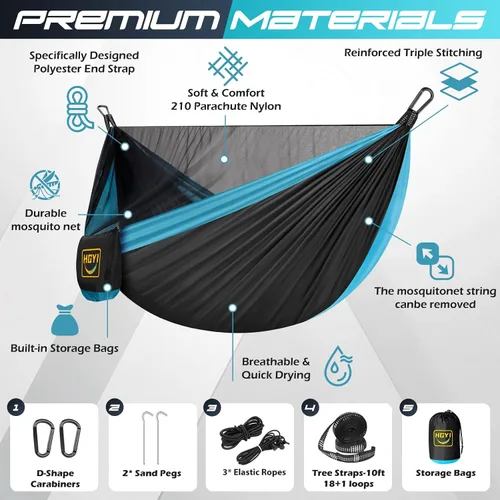 Miniatura 2 de Hamaca de camping mosquitera, hamacas portátiles dobles y individuales, hamacas con 2 correas para árboles, tienda de campaña para viajes, camping