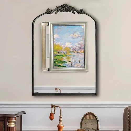 Miniatura 10 de HQiJun Espejo de Pared Ventana Decorativo Espejos Tradicionales Antiguo Arqueado Estilo Granja para Sala de Estar Dormitorio Entrada Baño Tocador