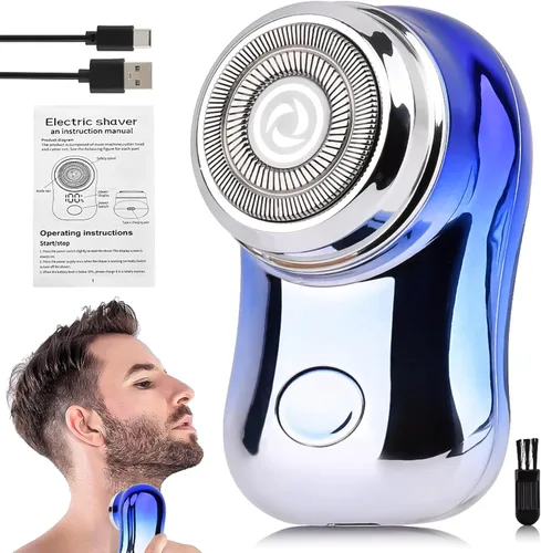 Miniatura 9 de Mini afeitadora eléctrica de viaje, afeitadora portátil de tamaño de bolsillo, afeitadora ligera con pantalla de alimentación de batería, rotativa