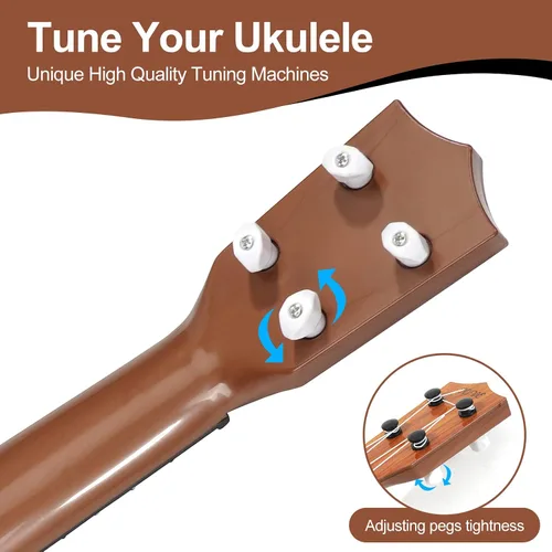 Miniatura 3 de Raimy Guitarra ukelele de 17 pulgadas para niños, 4 cuerdas, mini guitarra para niños, instrumentos musicales, juguetes educativos con púas