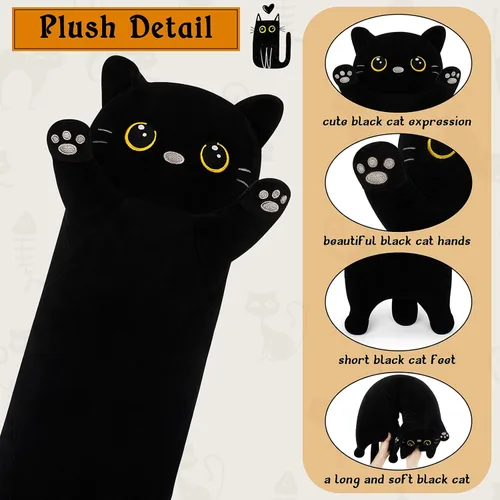 Miniatura 3 de Animal de peluche de gato negro de 20 pulgadas, almohada de cuerpo de animal de peluche, juguetes de peluche kawaii, regalos de animales, animales