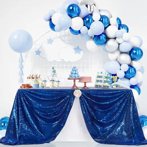 Miniatura 74 de B-COOL Mantel de lentejuelas de 60 x 102 pulgadas, mantel de cumpleaños rectangular azul bebé, brillante, duradero, boda, fiesta, restaurante