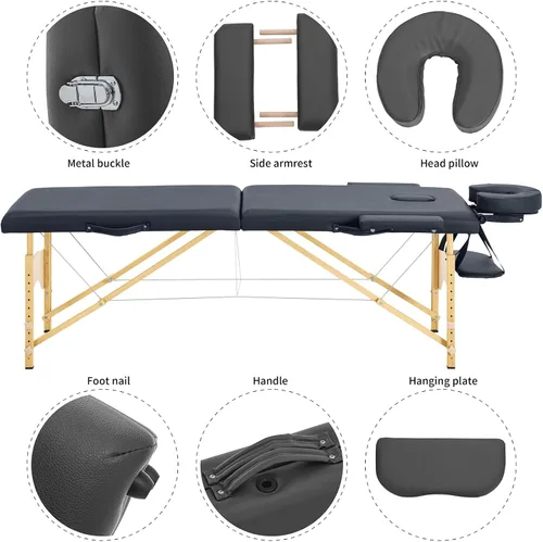Miniatura 4 de Mesa de masaje, cama de masaje, 2 camas plegables y portátiles para extensiones de pestañas, mesa de tatuaje de belleza, ajustable, color negro