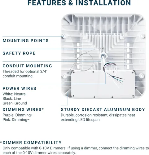 Miniatura 4 de Parmida - Luz LED para toldo, 150 W, 0-10 V regulable, 100-277 VAC, IP65 impermeable, ETL, luz de tienda, 5700 K, 16.5 x 16.5 pulgadas, gasolinera