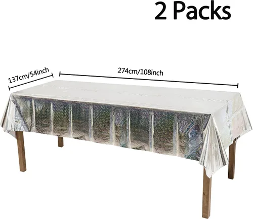 Miniatura 4 de GREATRIL Cortinas con flecos de lámina dorada, 2 paquetes y manteles plateados para fiestas, 2 paquetes para decoración de fondo de fiesta